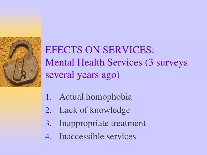efects on services mental health services 3 surveys several years ago