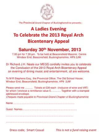 A Ladies Evening To Celebrate the 2013 Royal Arch Bicentenary Appeal