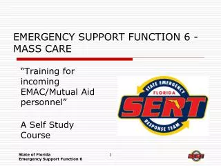 EMERGENCY SUPPORT FUNCTION 6 - MASS CARE