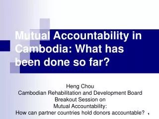 Mutual Accountability in Cambodia: What has been done so far?
