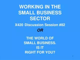 WORKING IN THE SMALL BUSINESS SECTOR X420 Discussion Session #82