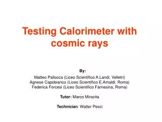 Stage objectives Testing a lead/scintillator sampling calorimeter using cosmic muons.