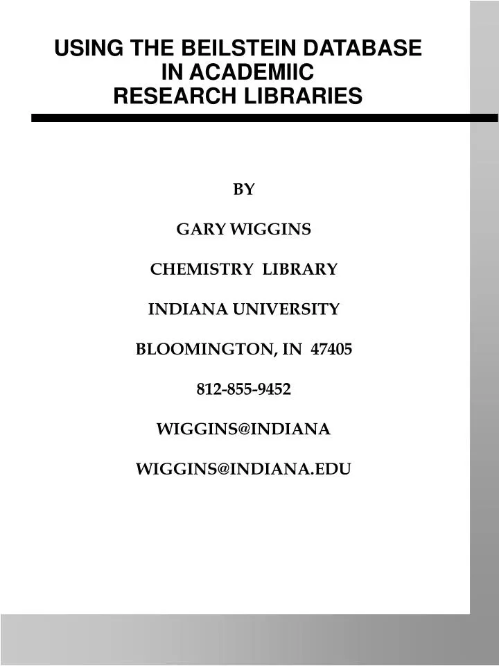 using the beilstein database in academiic research libraries