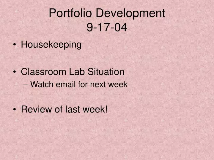 portfolio development 9 17 04