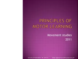 Principles of Motor Learning