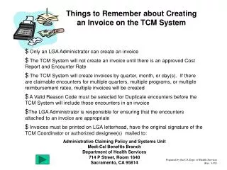 Things to Remember about Creating an Invoice on the TCM System