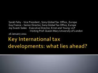 Key International tax developments: what lies ahead?