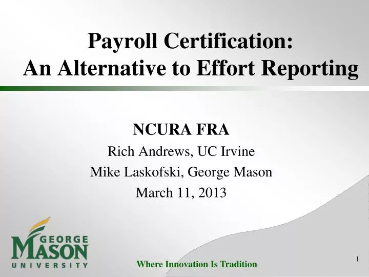 payroll certification an alternative to effort reporting
