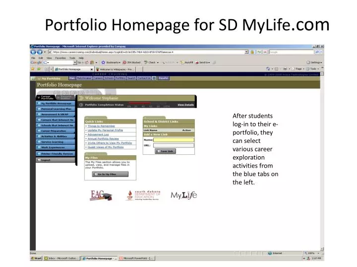portfolio homepage for sd mylife com