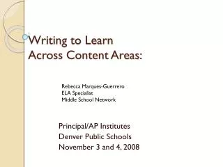 Writing to Learn Across Content Areas: