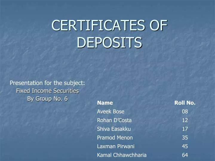 certificates of deposits