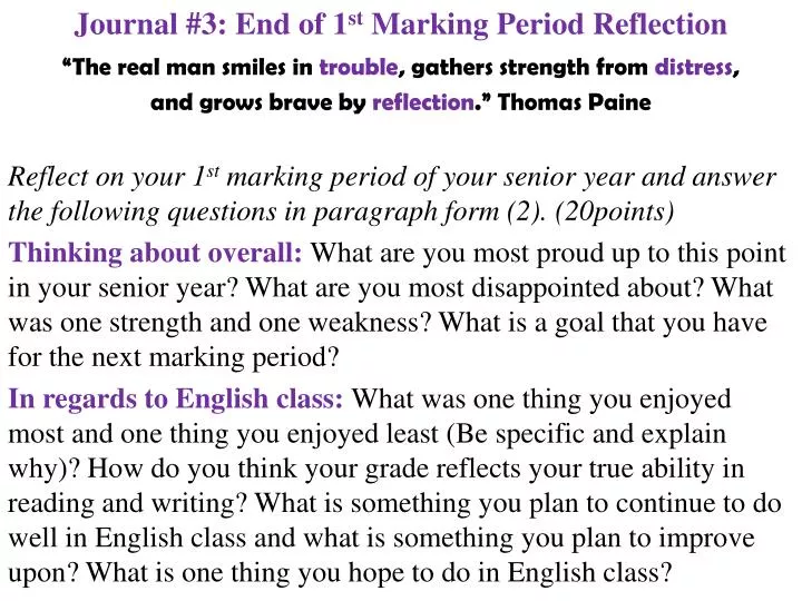 journal 3 end of 1 st marking period reflection