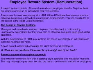 Employee Reward System (Remuneration)