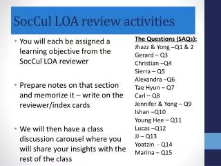 SocCul LOA review activities