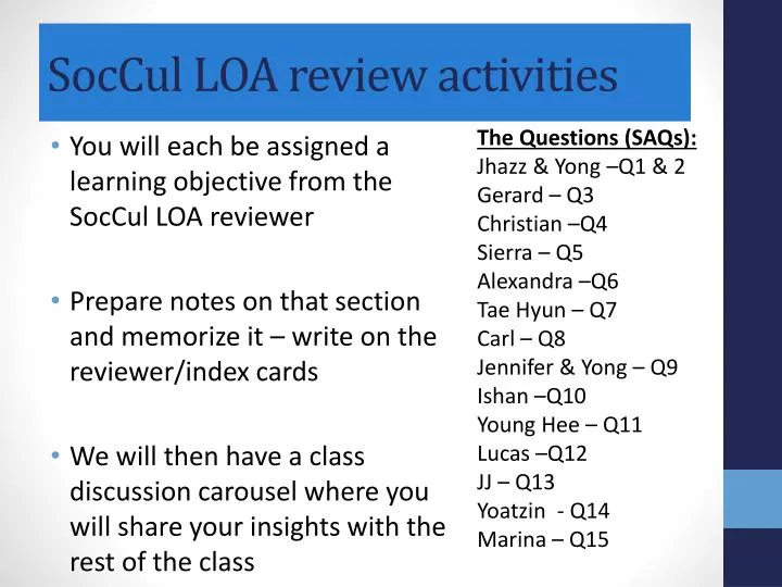 soccul loa review activities