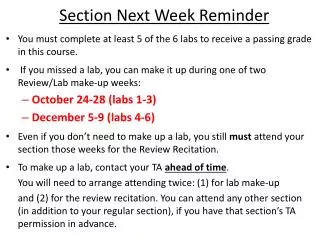 You must complete at least 5 of the 6 labs to receive a passing grade in this course.
