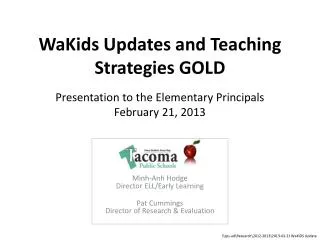 WaKids Updates and Teaching Strategies GOLD