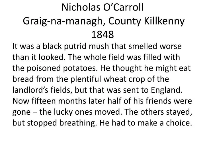 nicholas o carroll graig na managh county killkenny 1848