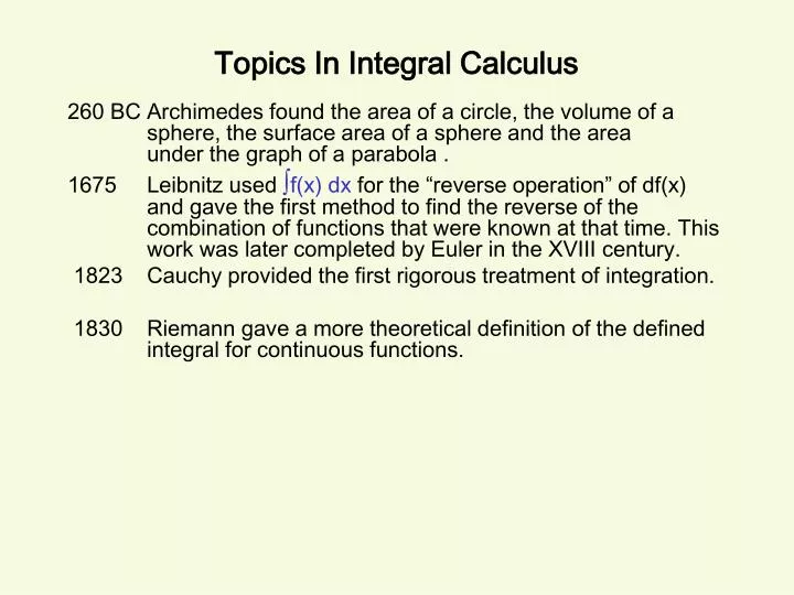 topics in integral calculus