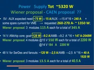 Power Supply Tot ~5320 W Wiener proposal - CAEN proposal ??