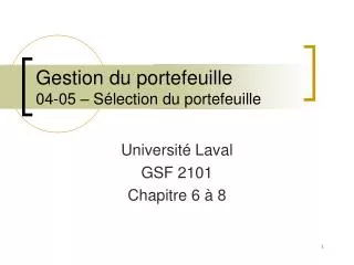 gestion du portefeuille 04 05 s lection du portefeuille