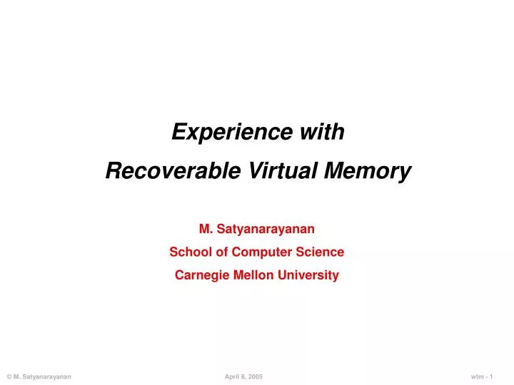 experience with recoverable virtual memory