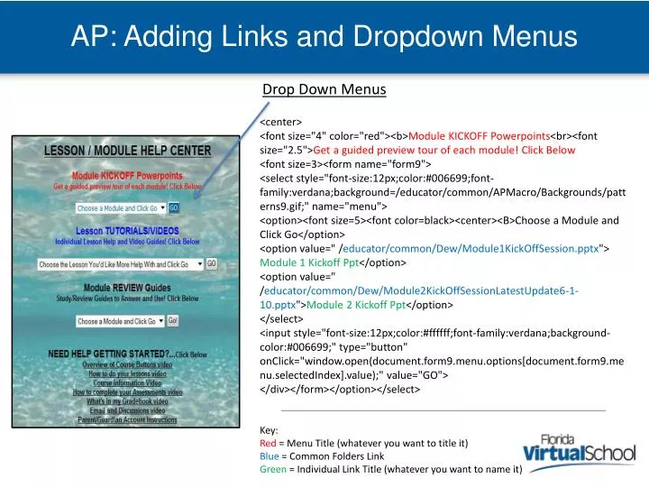 ap adding links and dropdown menus