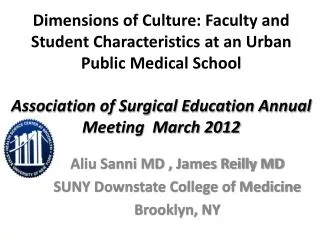 Aliu Sanni MD , James Reilly MD SUNY Downstate College of Medicine Brooklyn, NY