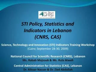 STI Policy, Statistics and Indicators in Lebanon (CNRS, CAS)