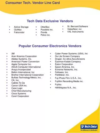 Consumer Tech. Vendor Line Card