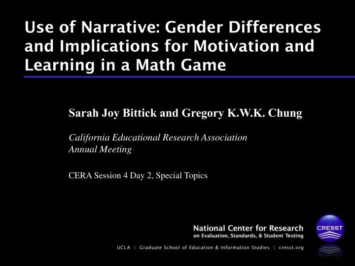 use of narrative gender differences and implications for motivation and learning in a math game