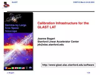Calibration Infrastructure for the GLAST LAT Joanne Bogart Stanford Linear Accelerator Center