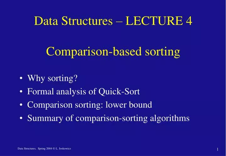 data structures lecture 4 comparison based sorting