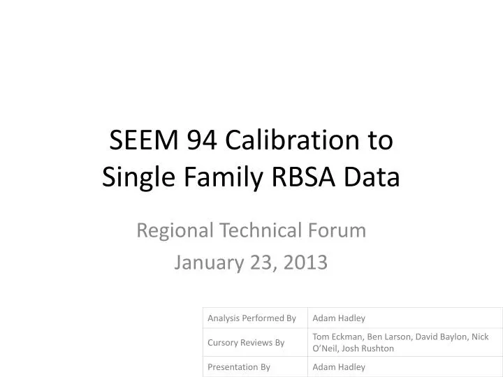 seem 94 calibration to single family rbsa data