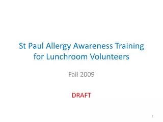 St Paul Allergy Awareness Training for Lunchroom Volunteers