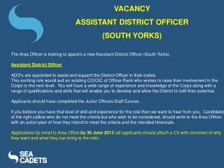 VACANCY ASSISTANT DISTRICT OFFICER (SOUTH YORKS)