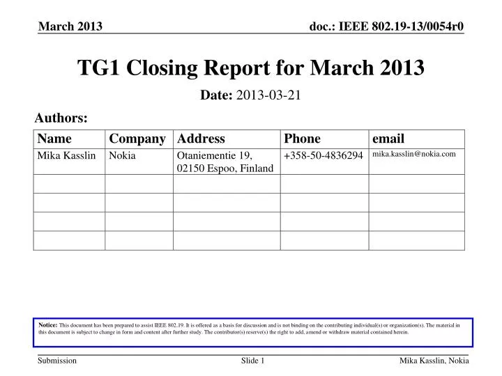 tg1 closing report for march 2013