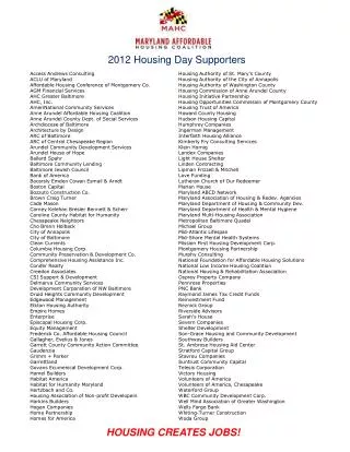 2012 Housing Day Supporters