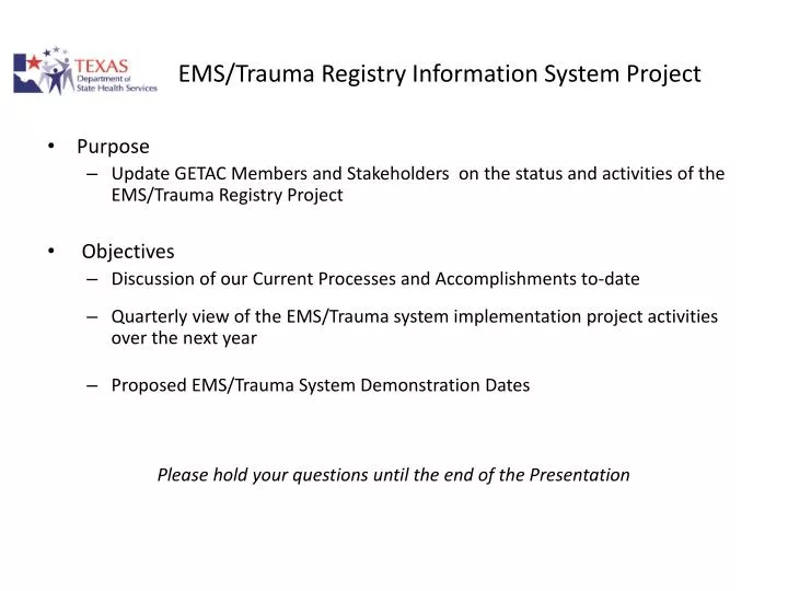 ems trauma registry information system project