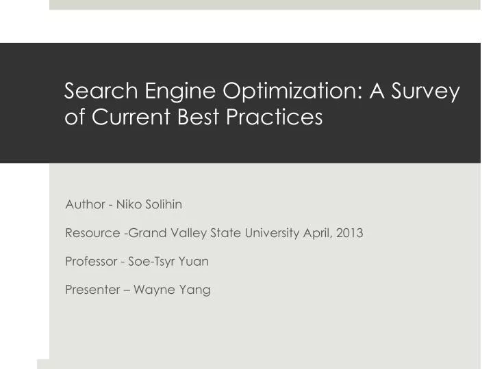 search engine optimization a survey of current best practices