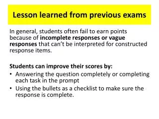 lesson learned from previous exams