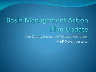 Basin Management Action Plan Update