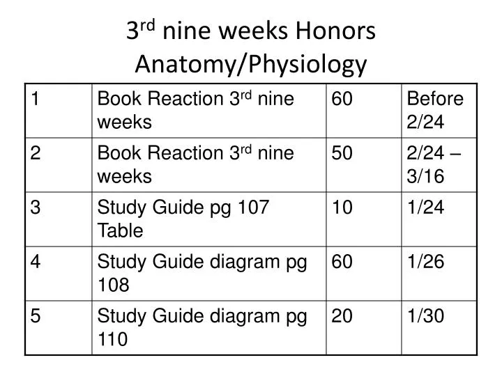 3 rd nine weeks honors anatomy physiology