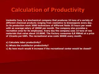 Calculation of Productivity