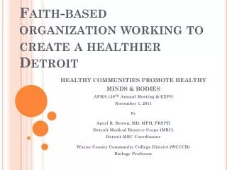 Faith-based organization working to create a healthier Detroit