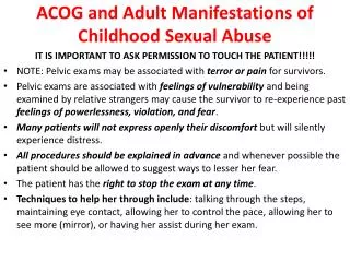 ACOG and Adult Manifestations of Childhood Sexual Abuse