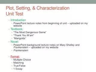 Plot, Setting, &amp; Characterization Unit Test