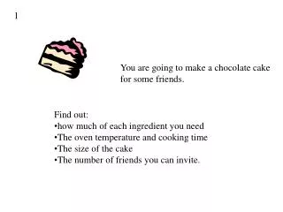 You are going to make a chocolate cake for some friends.