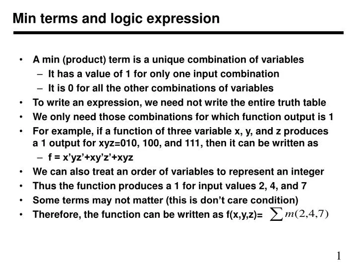 min terms and logic expression