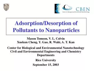 Adsorption/Desorption of Pollutants to Nanoparticles